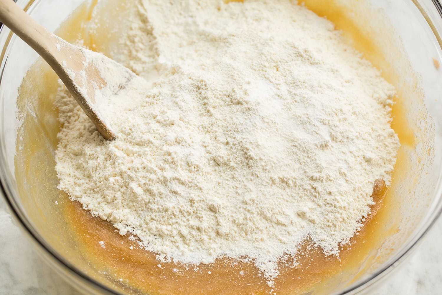 Flour added to cookie dough batter. 