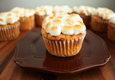 Sweet Potato Pie cupcake with toasted marshmallow topping