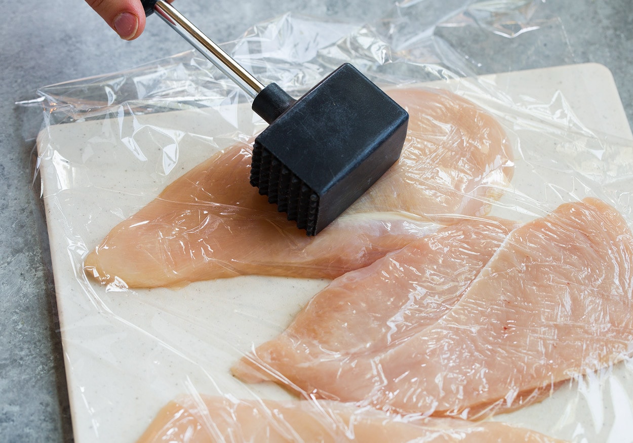 pounding chicken thin and even for lemon chicken romano