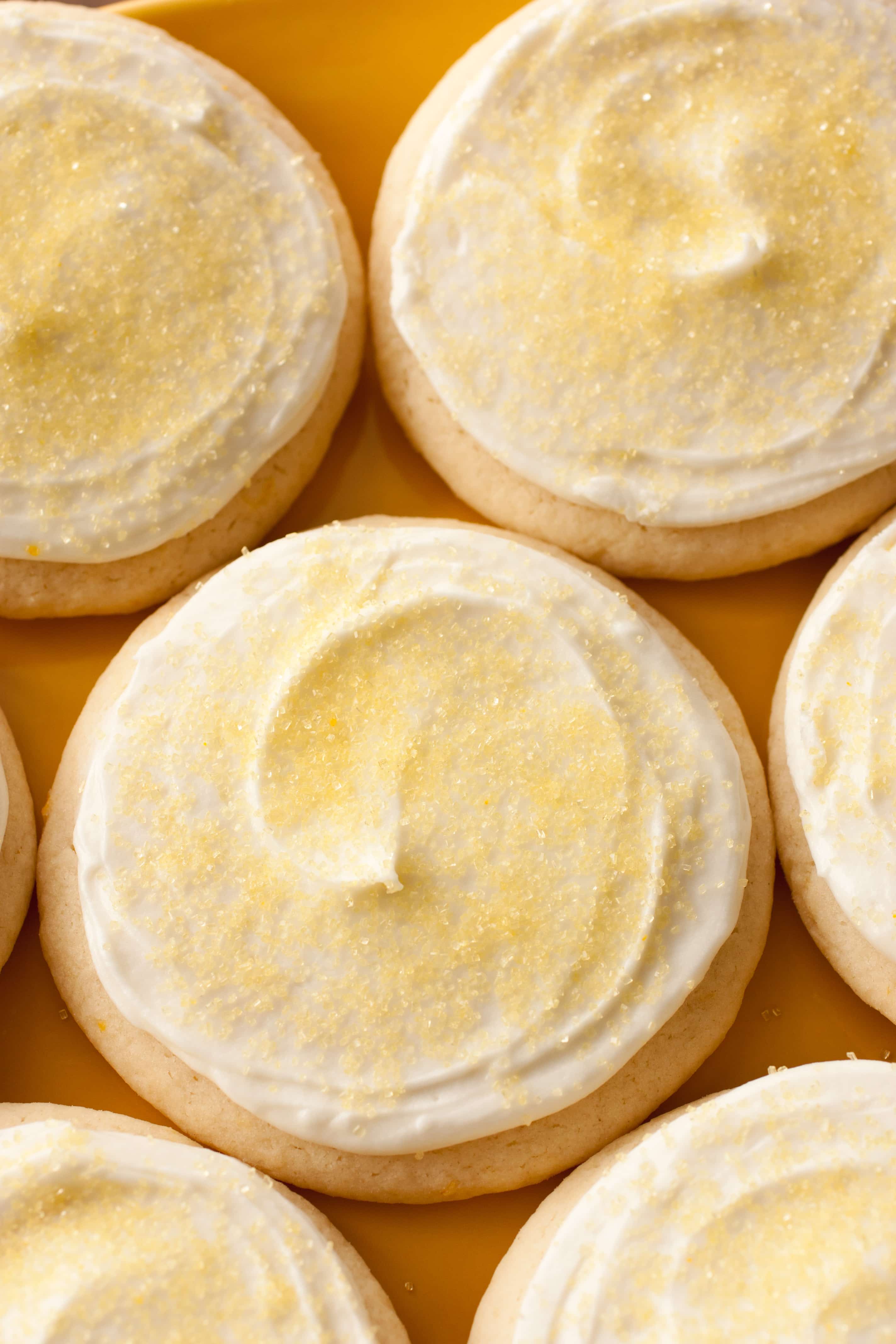 Soft frosted lemon sugar cookies.