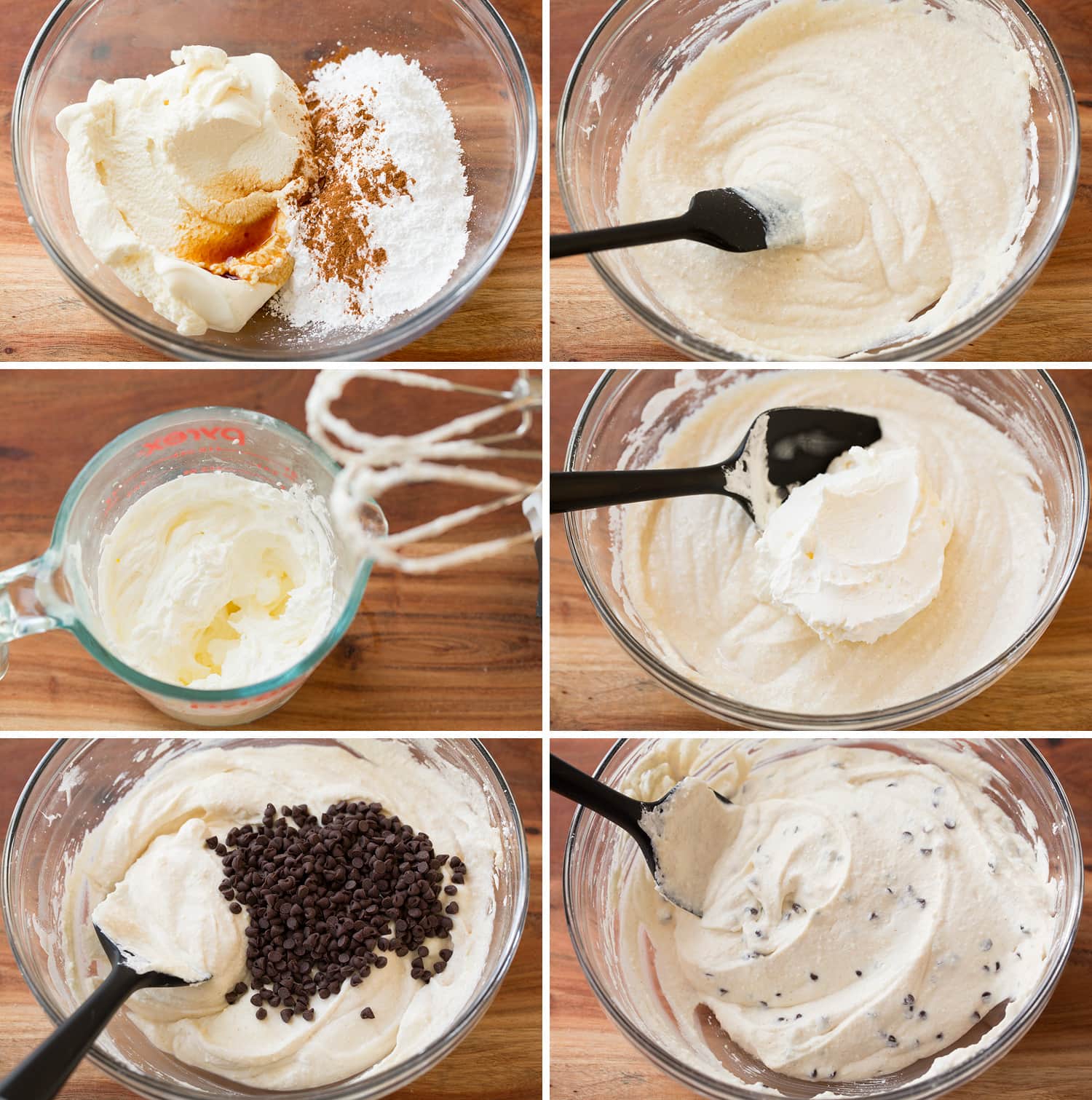 Six steps of making easy cannoli dip from scratch.