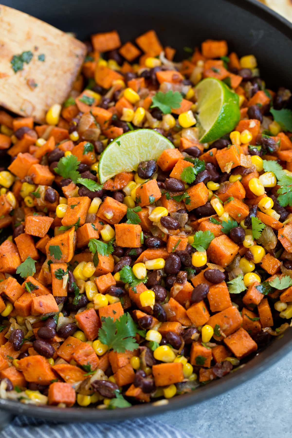 Healthy vegetarian taco filling mixture in skillet.