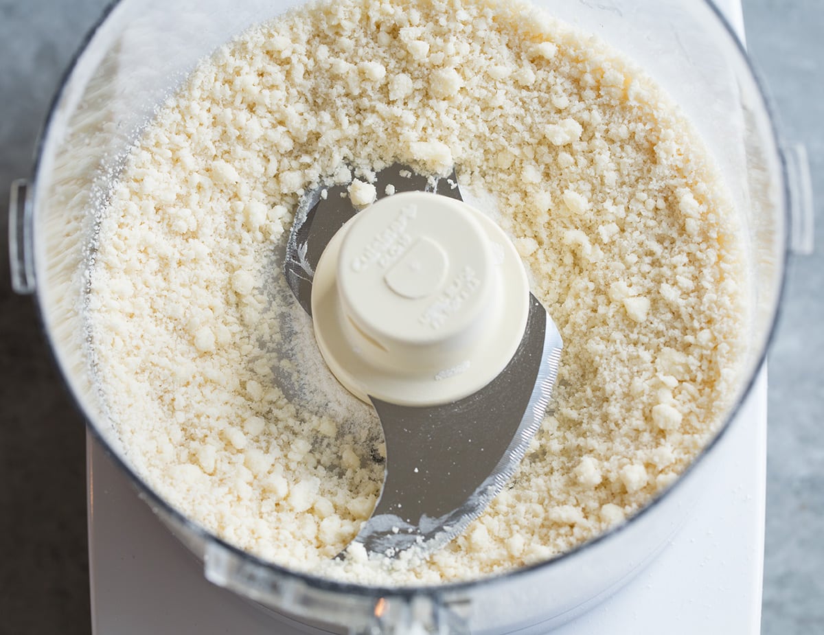 Showing texture of topping for blueberry muffins in food processor.