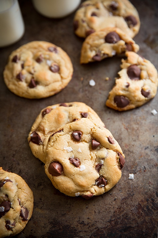 Gluten-Free Chocolate Chip Cookies sprinkled with sea salt on baking sheet