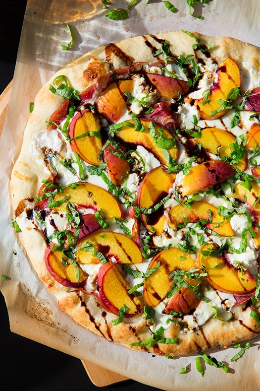 Three Cheese Peach and Prosciutto Pizza with Basil and Honey Balsamic Reduction | Cooking Classy