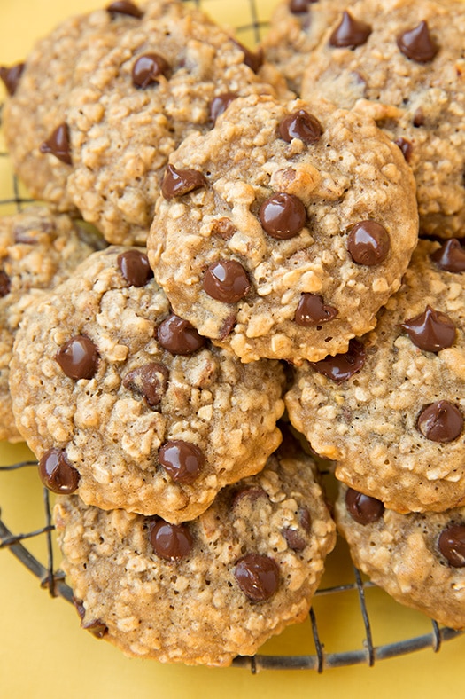 Banana Oatmeal Chocolate Chip Cookies on wire rack