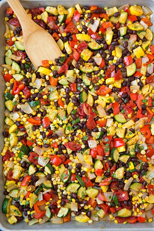vegetarian taco filling on roasting pan