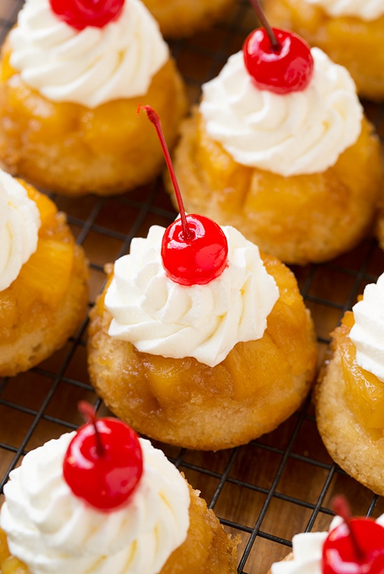 Mini Pineapple Upside Down Cakes on Cooling Rack