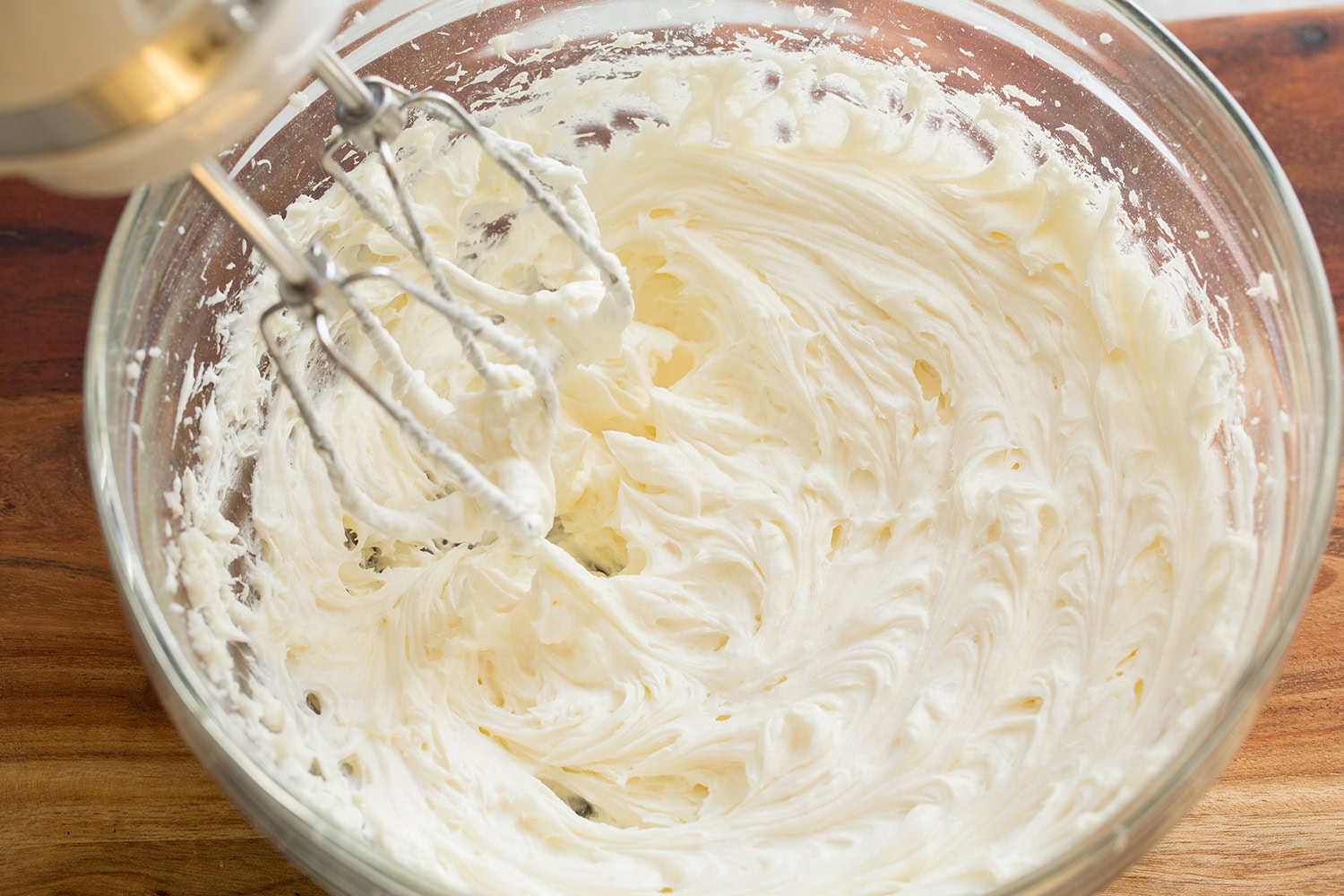 Cream cheese frosting after mixing ingredients.