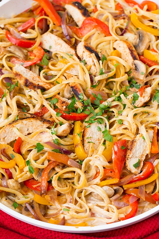 Creamy Cajun Chicken Pasta in serving bowl 