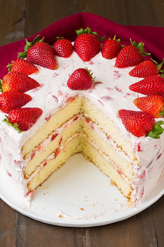 Fresh Strawberry Cake on a white plate