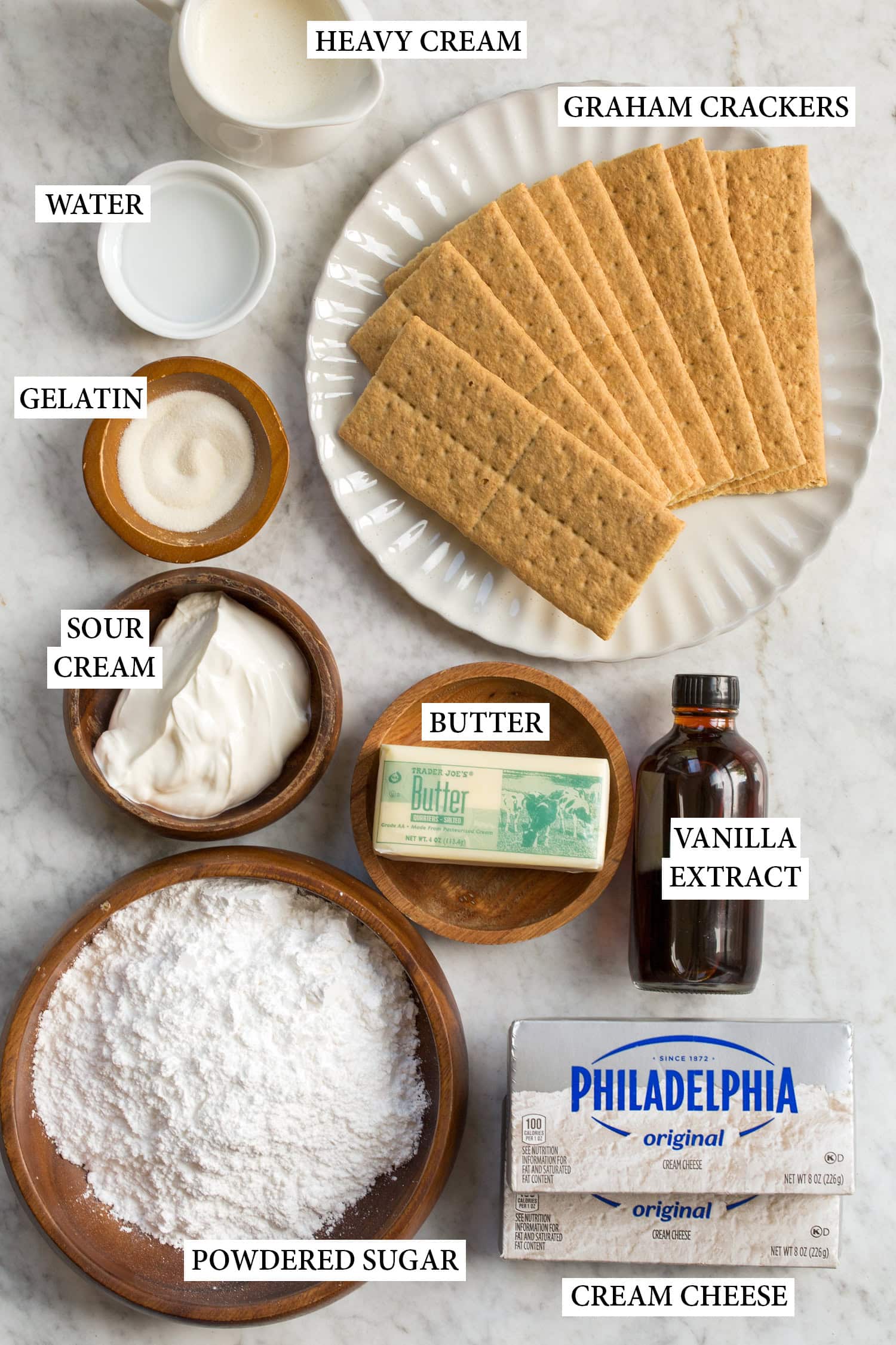 Ingredients used to make no bake cheesecake.