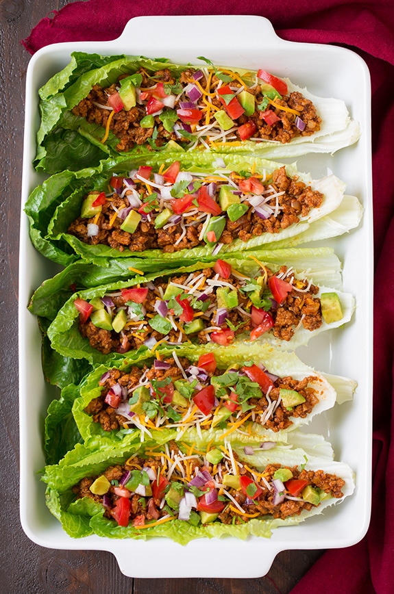Turkey Taco Lettuce Wraps in a white dish