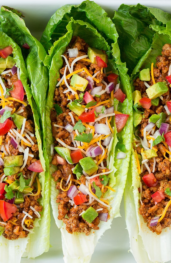 A close up of Turkey Taco Lettuce Wraps 