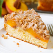 Slice of peach coffee cake