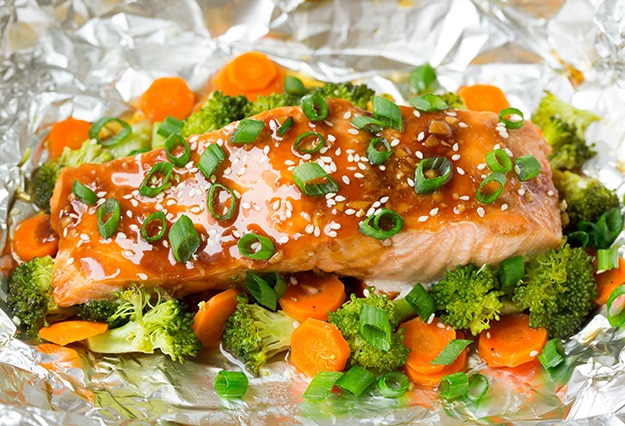 Honey Teriyaki Salmon and Veggies in Foil | Cooking Classy
