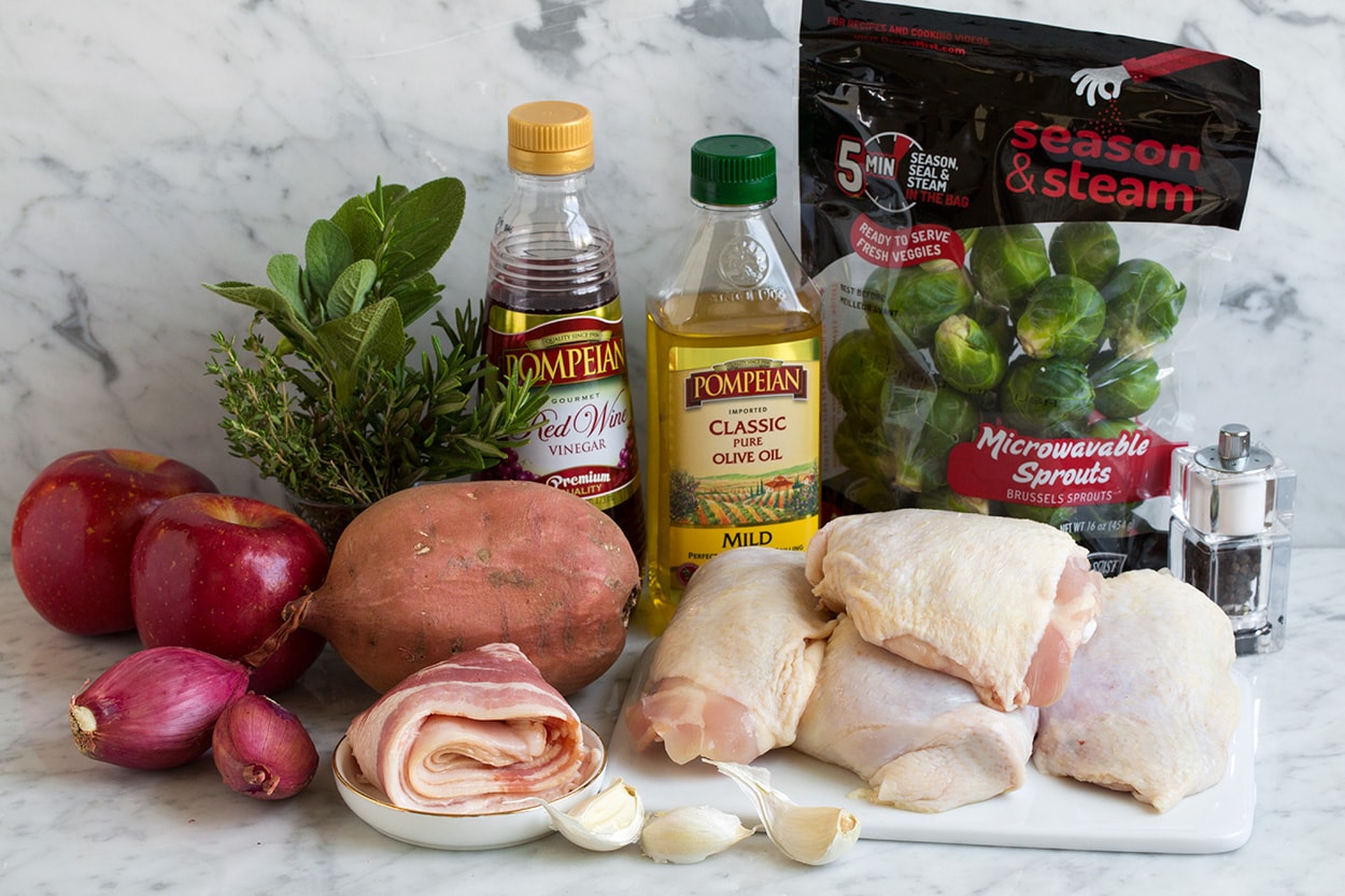 One Pan Autumn Chicken Dinner Ingredients Shown Here