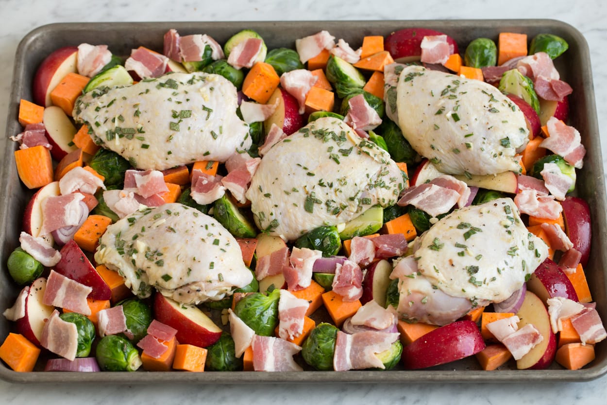 One Pan Autumn Chicken Dinner Before Baking