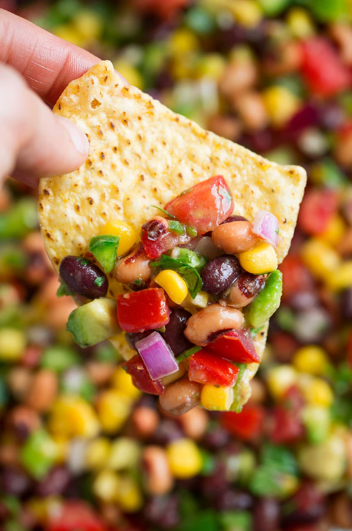 Cowboy Caviar on tortilla chip