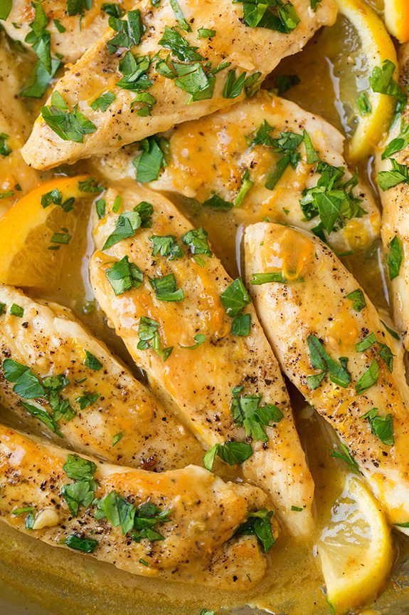 close up of Skillet Citrus Chicken Tenders 