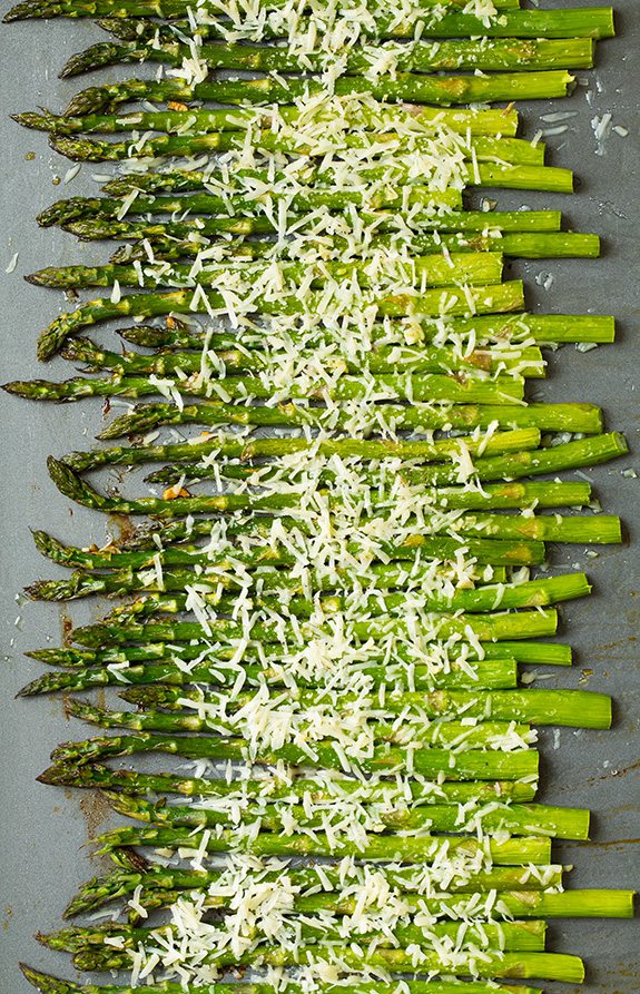 Roasted Parmesan Asparagus on baking tray