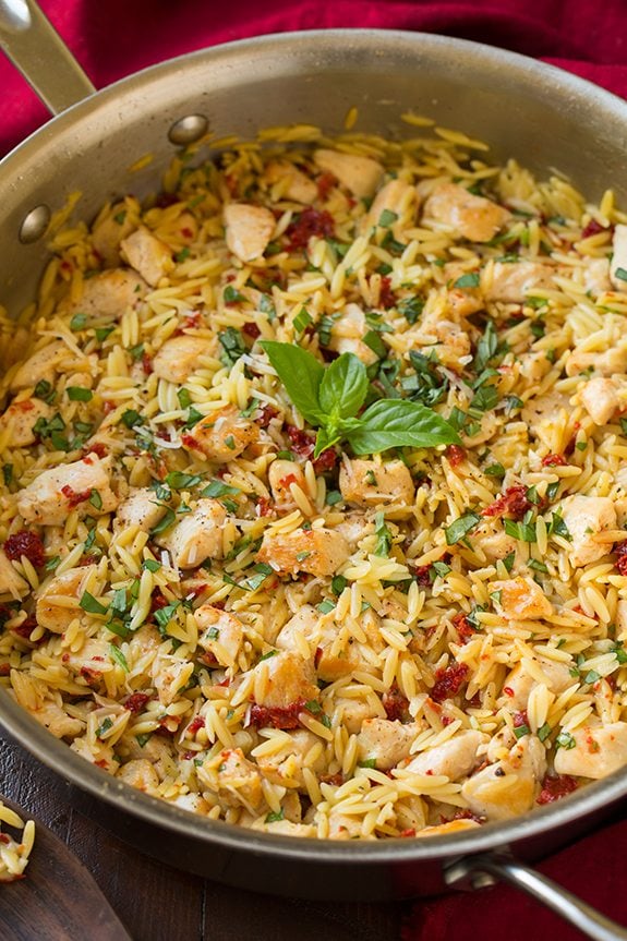 Sun Dried Tomato Basil and Parmesan Orzo with Chicken | Cooking Classy