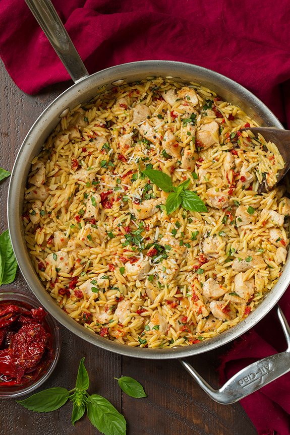 Sun Dried Tomato Basil and Parmesan Orzo with Chicken | Cooking Classy