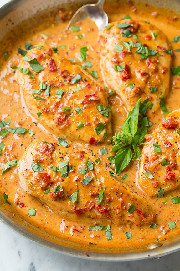 Creamy Sun Dried Tomato Sauce over Sun Dried Tomato Chicken Dish