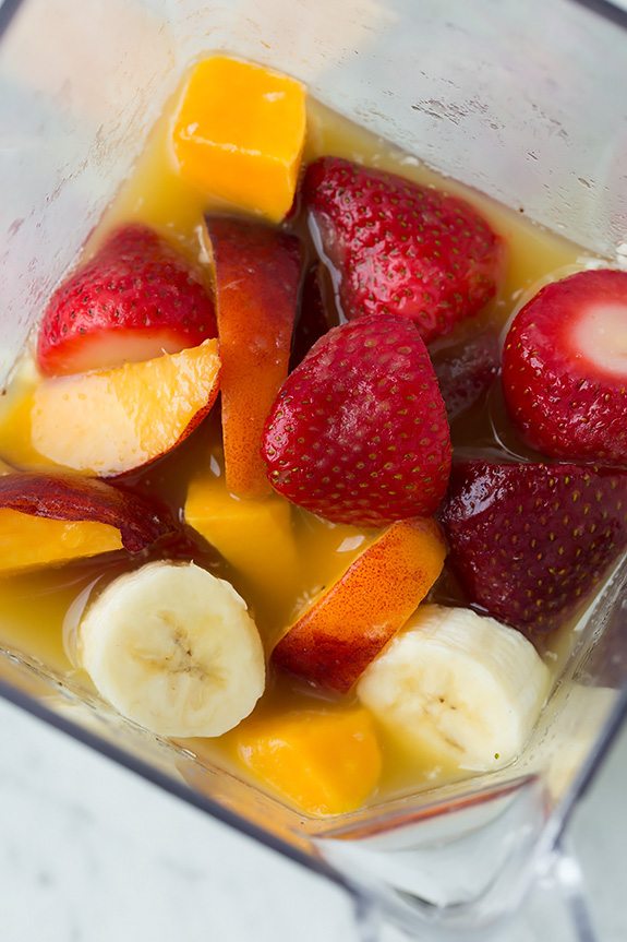 peach Mango Smoothie Ingredients Ready To Be Blended