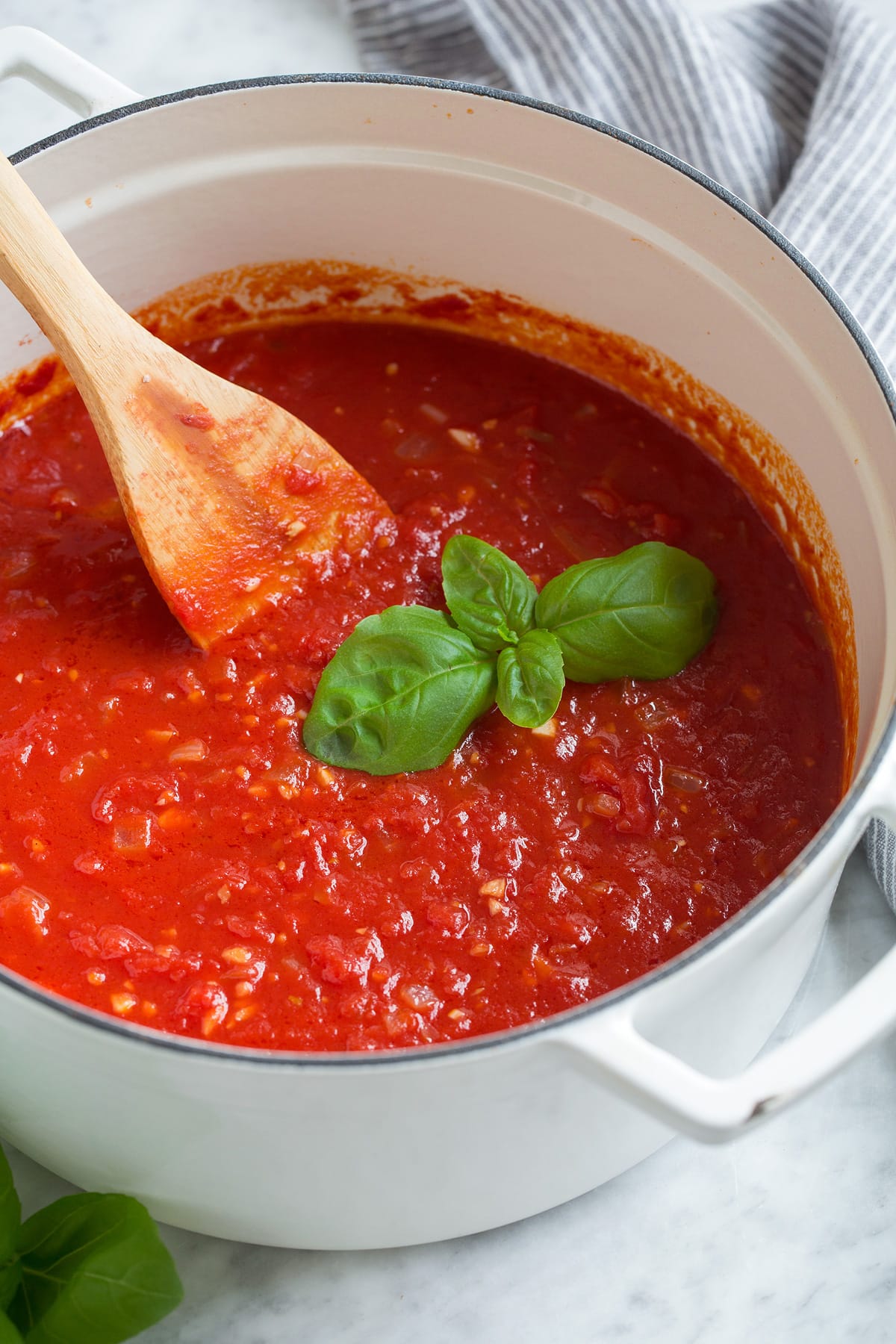 Marinara sauce in a pot after simmered.
