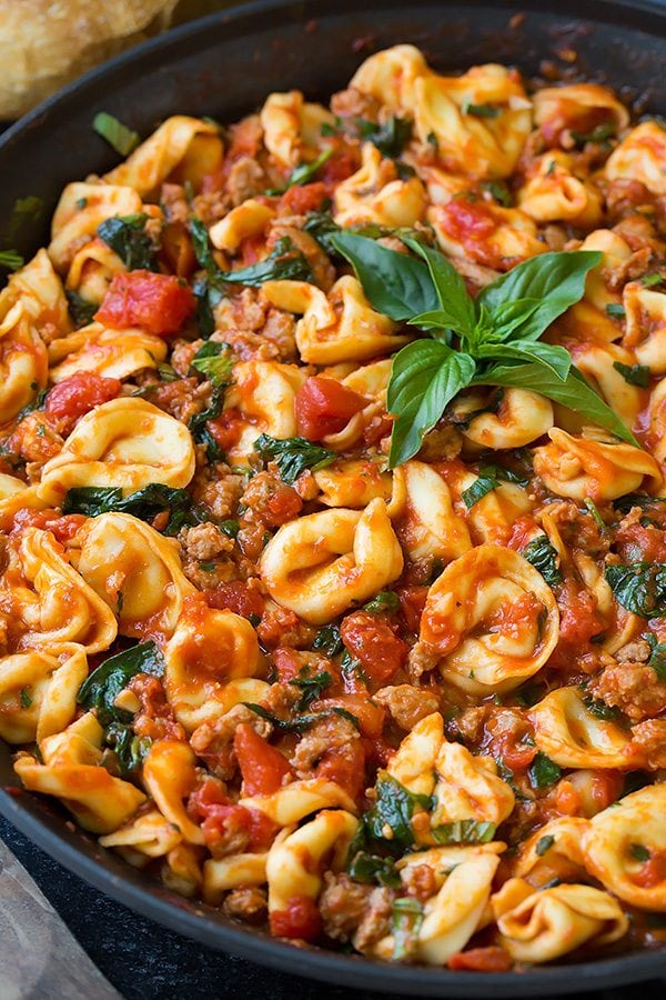 One Pan Turkey Sausage Spinach and Marinara Tortellini | Cooking Classy