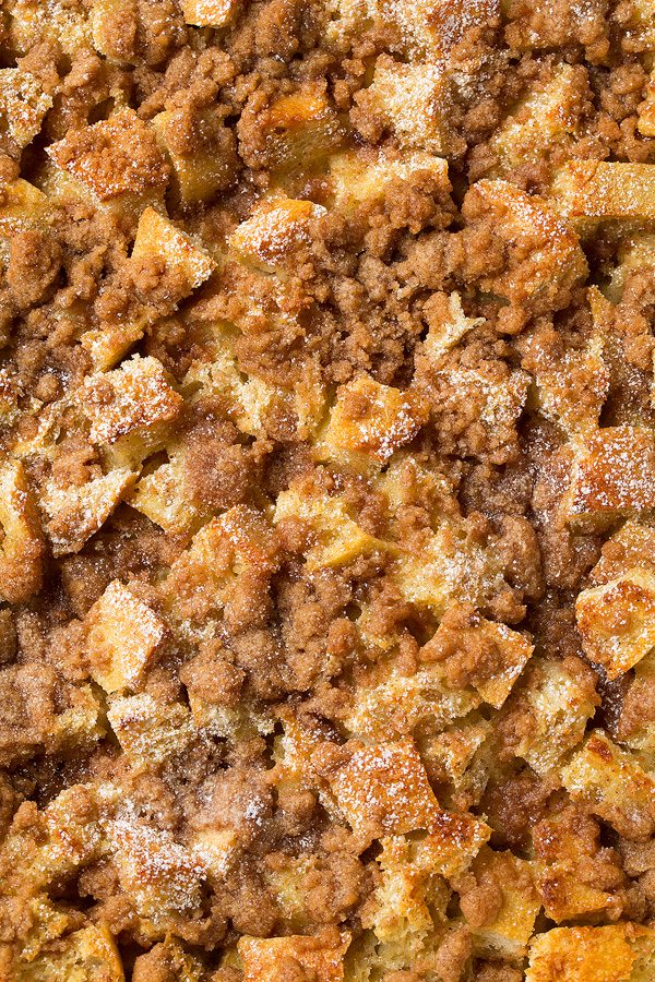 closeup of overnight French toast casserole bake
