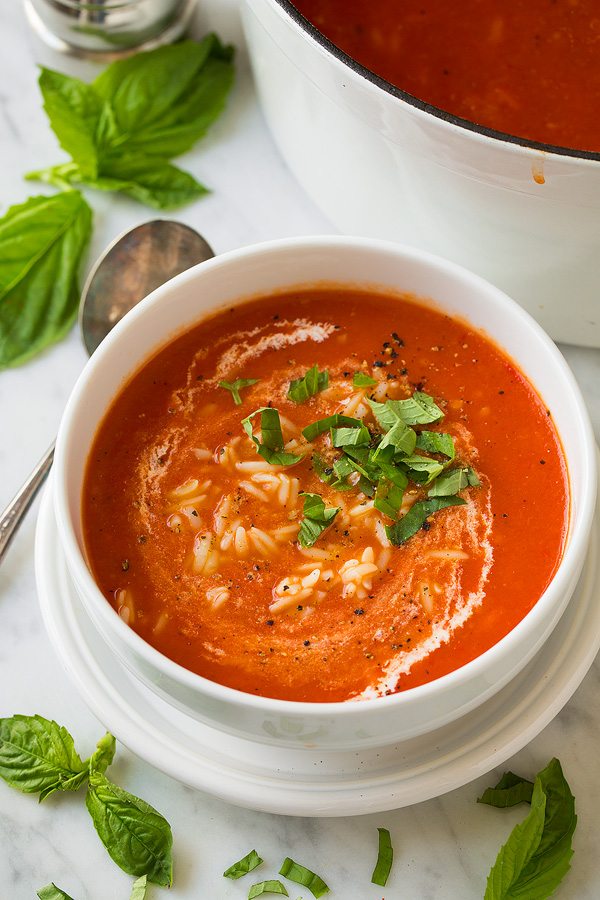Creamy Roasted Red Pepper Tomato and Orzo Soup | Cooking Classy