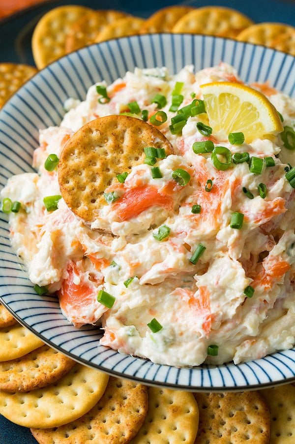 Close up image of smoked salmon dip.