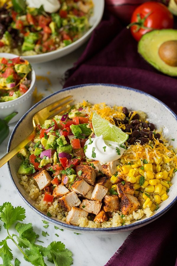 Grilled Chicken Burrito and Quinoa Bowls with Avocado Salsa | Cooking Classy
