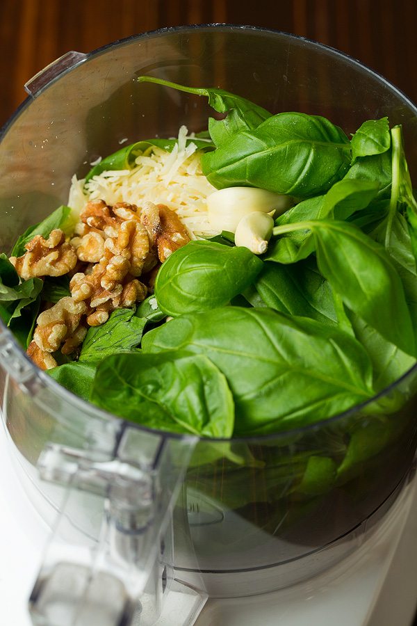 Sheet Pan Pesto Chicken with Asparagus Tomatoes and Walnuts | Cooking Classy Basil Pesto Ingredients in food processor