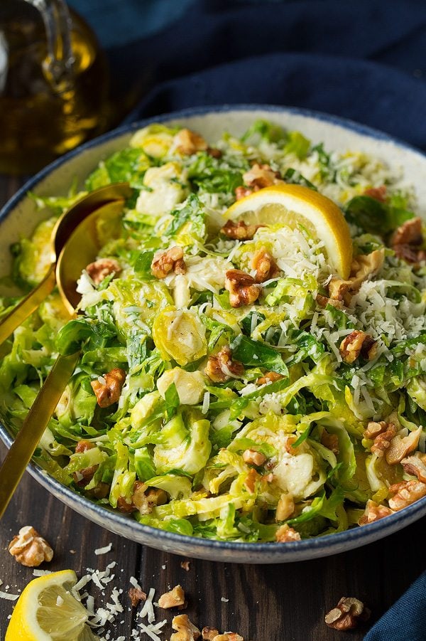 Shredded Brussels Spout Salad with Romano, Toasted Walnuts and Lemon Vinaigrette | Cooking Classy