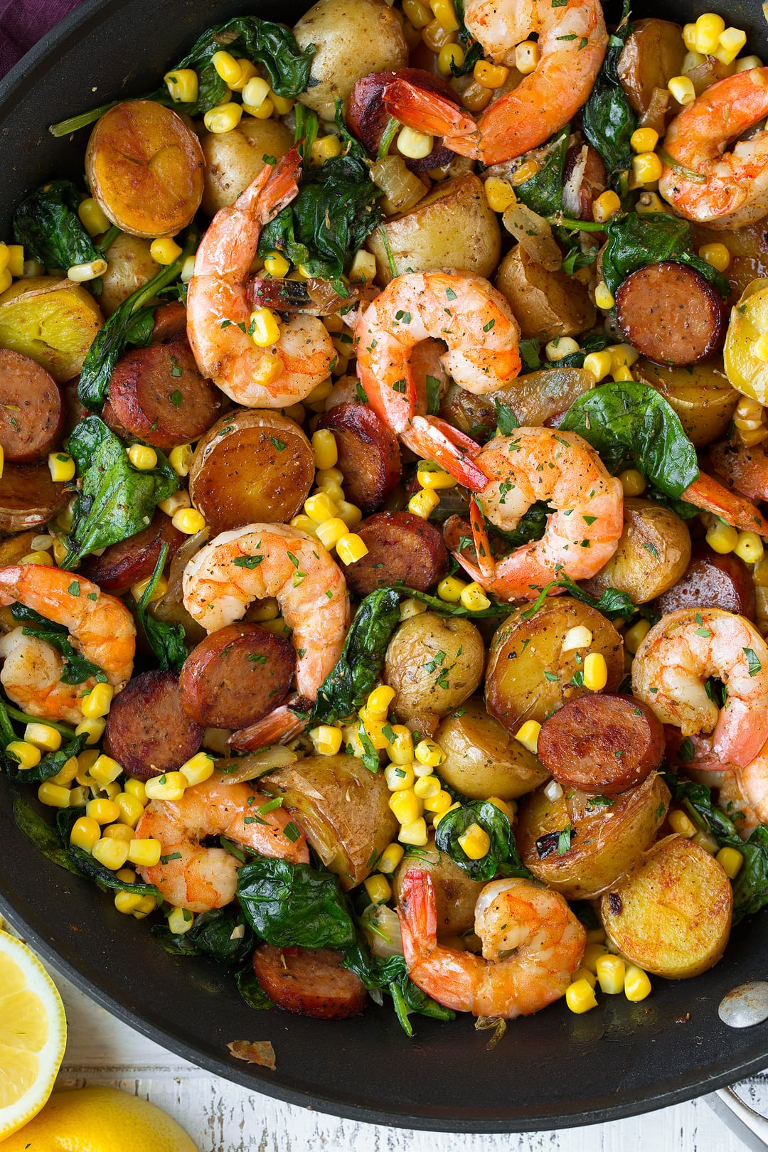 Shrimp Boil made in a skillet