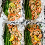 Shrimp and Asparagus Foil Packets with Garlic Lemon Butter Sauce