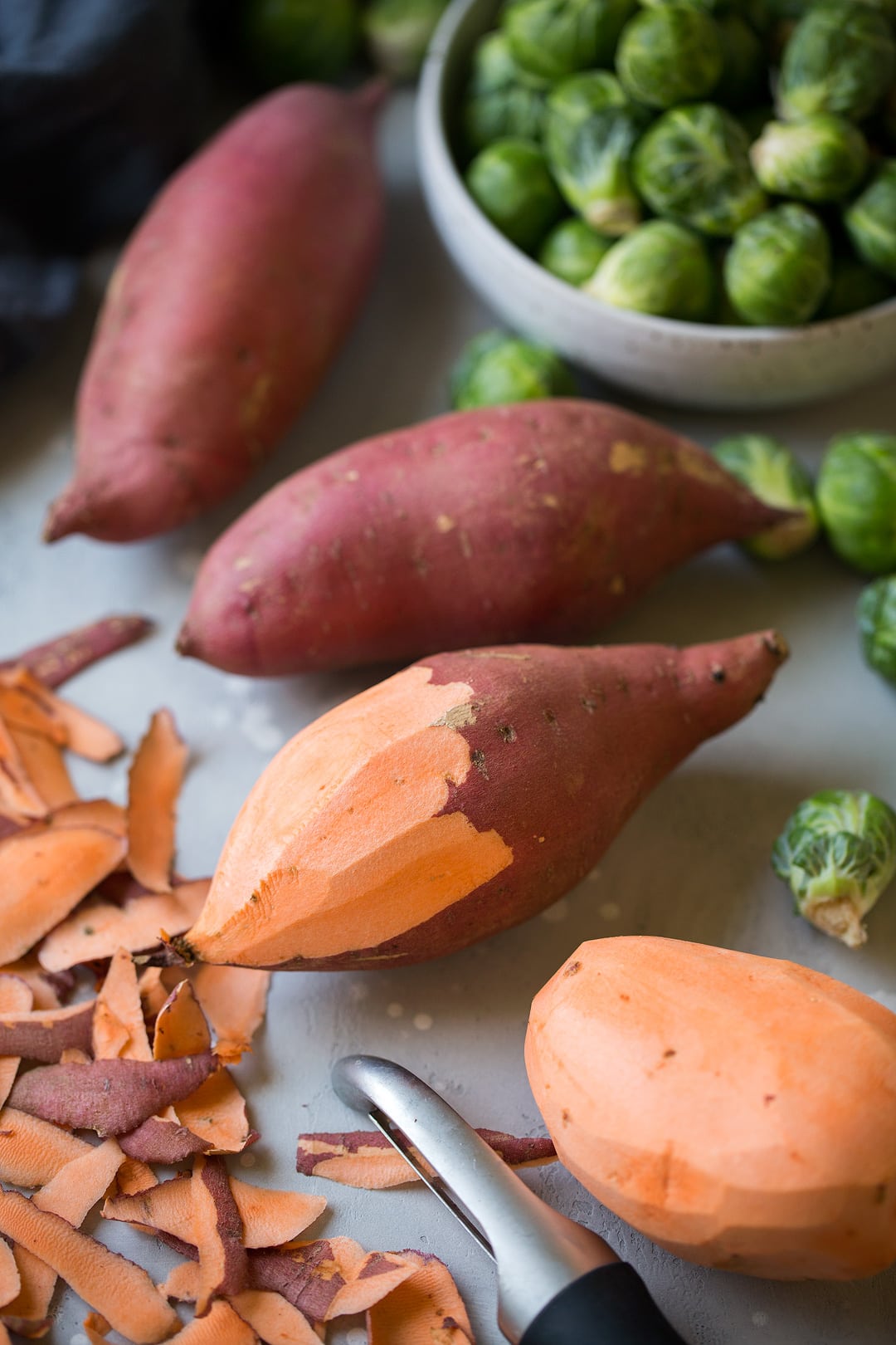 Sheet Pan Chicken Sweet Potatoes and Brussels Sprouts with Bacon and Balsamic Glaze
