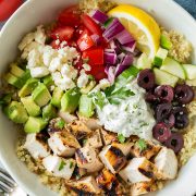 Grilled Greek Chicken Quinoa Bowls