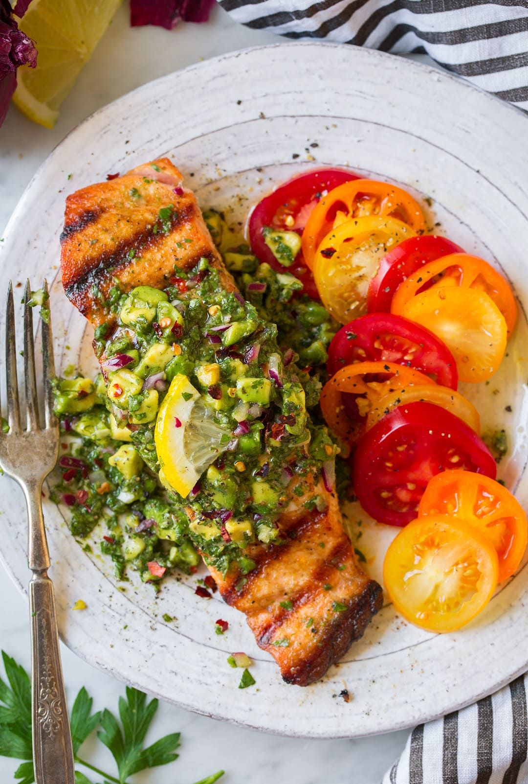 Grilled Salmon with Avocado Chimichurri