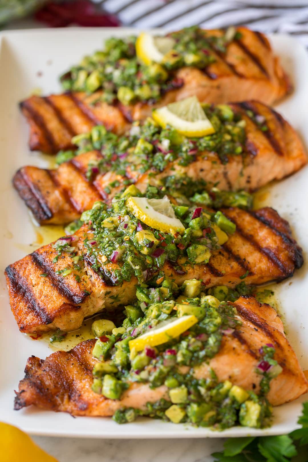 Grilled Salmon with Avocado Chimichurri