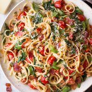 Bacon Spinach and Tomato Spaghetti