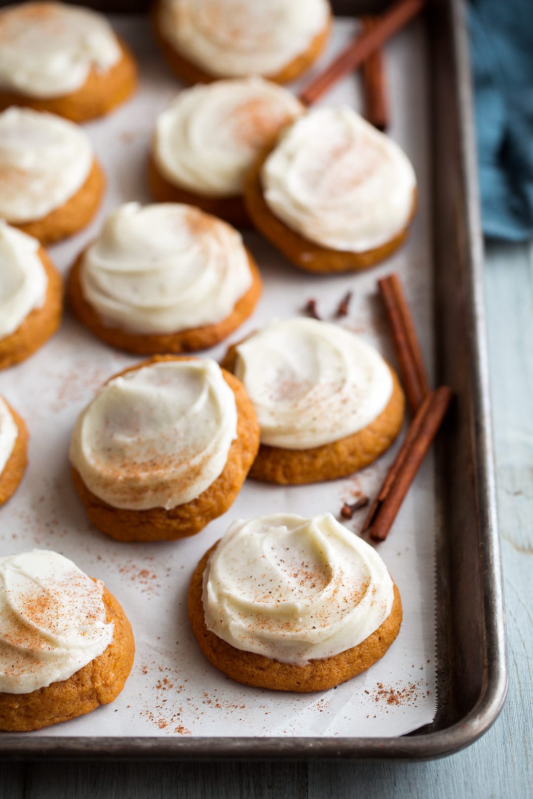 Pumpkin cookies on baking sheet