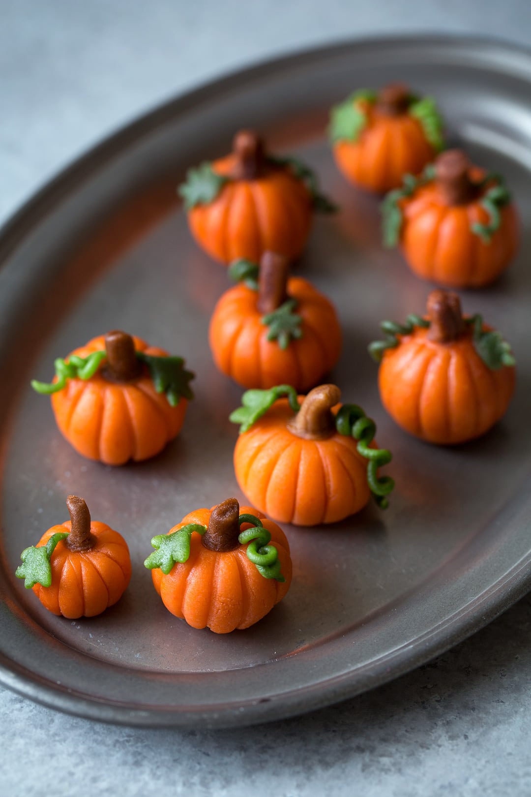 Mini marzipan pumpkins for pumpkin cupcakes.