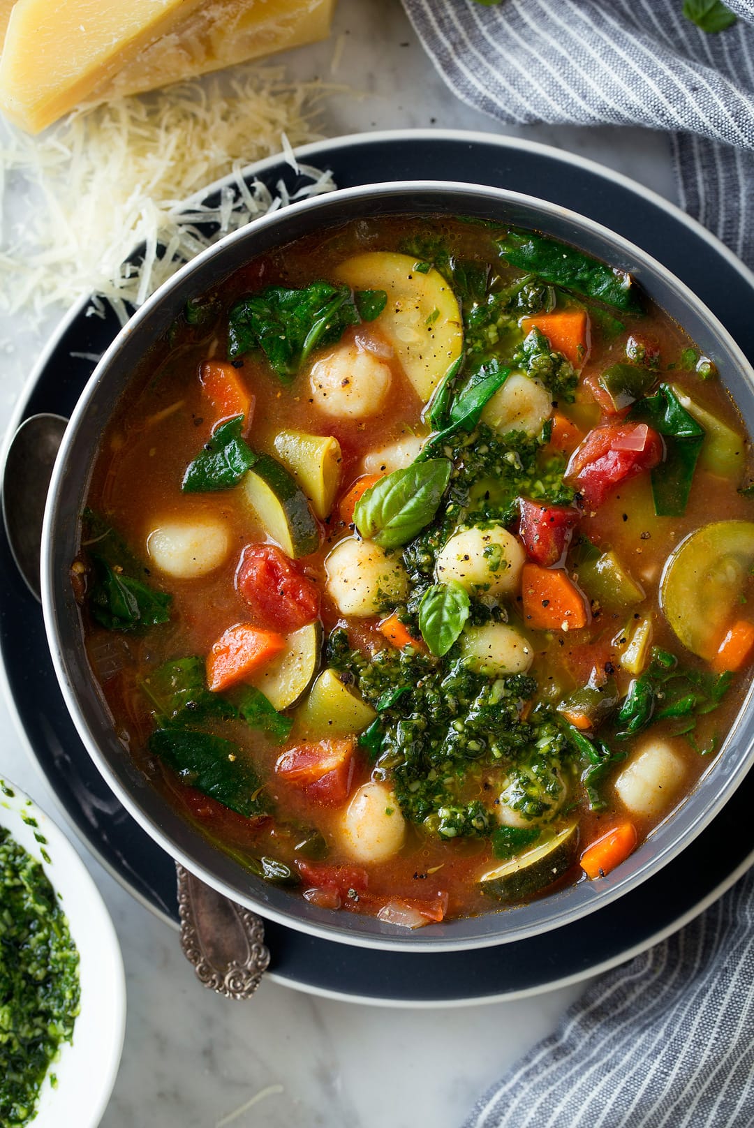 Gnocchi Vegetable Soup with Pesto and Parmesan