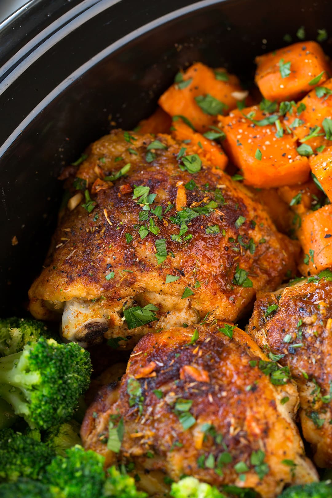 Slow Cooker Chicken with Sweet Potatoes and Broccoli