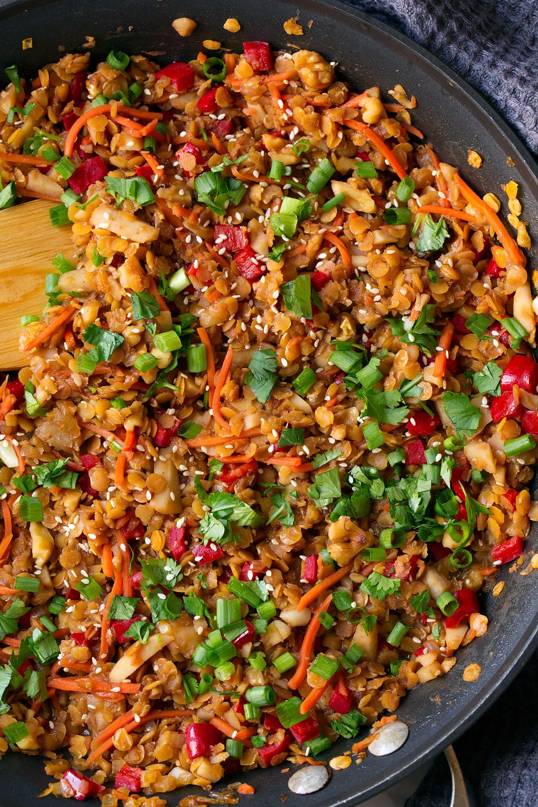 Asian seasoned lentil vegetable mixture for lettuce wraps