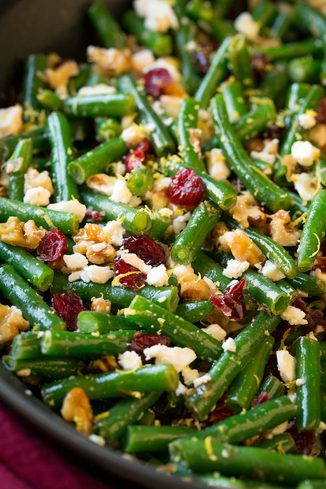 Lemon Butter Green Beans with Cranberries Walnuts and Feta